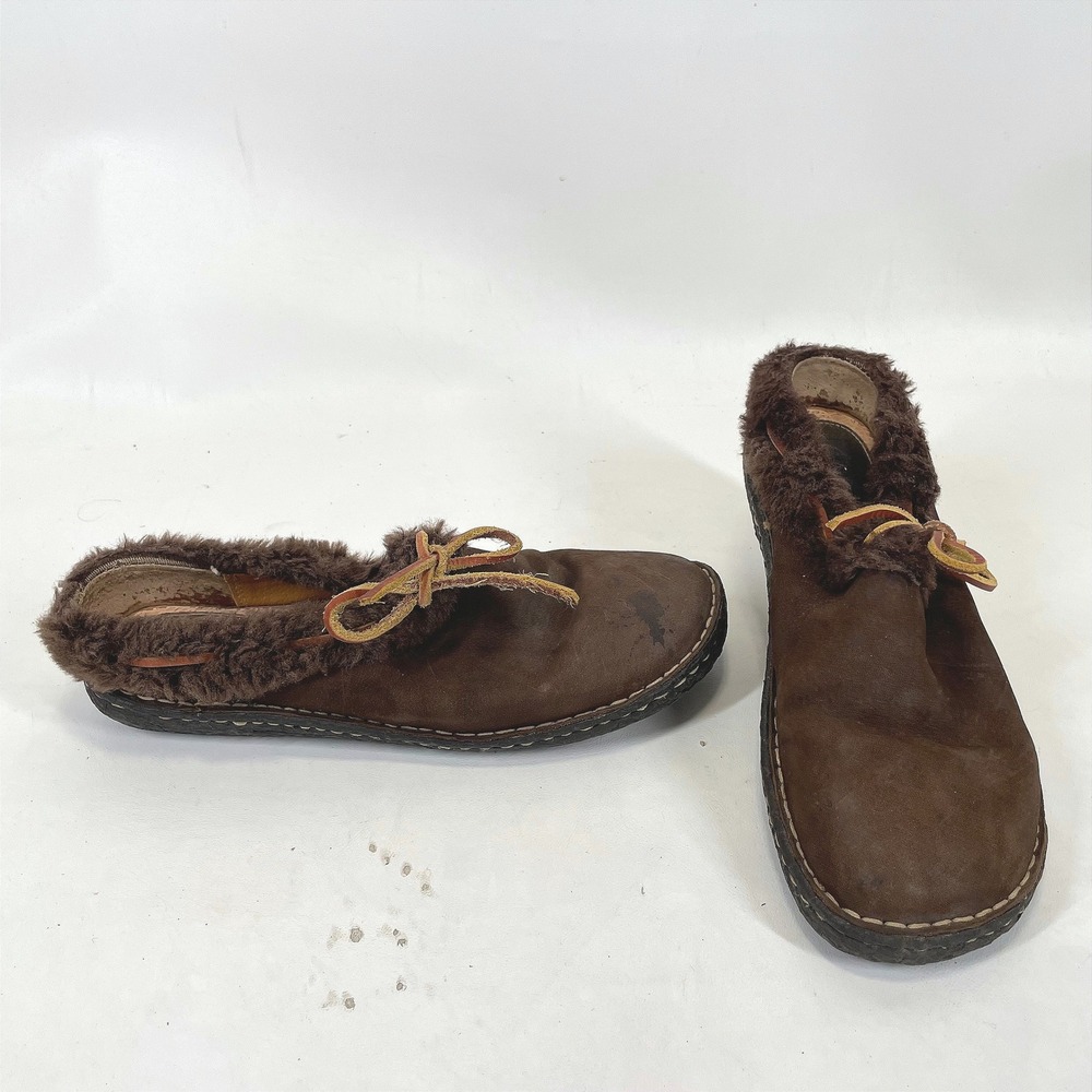 Cabelas Brown Leather Faux Fur Lined Mule Slippers Mens 10M H3-4404 Rustic Cozy